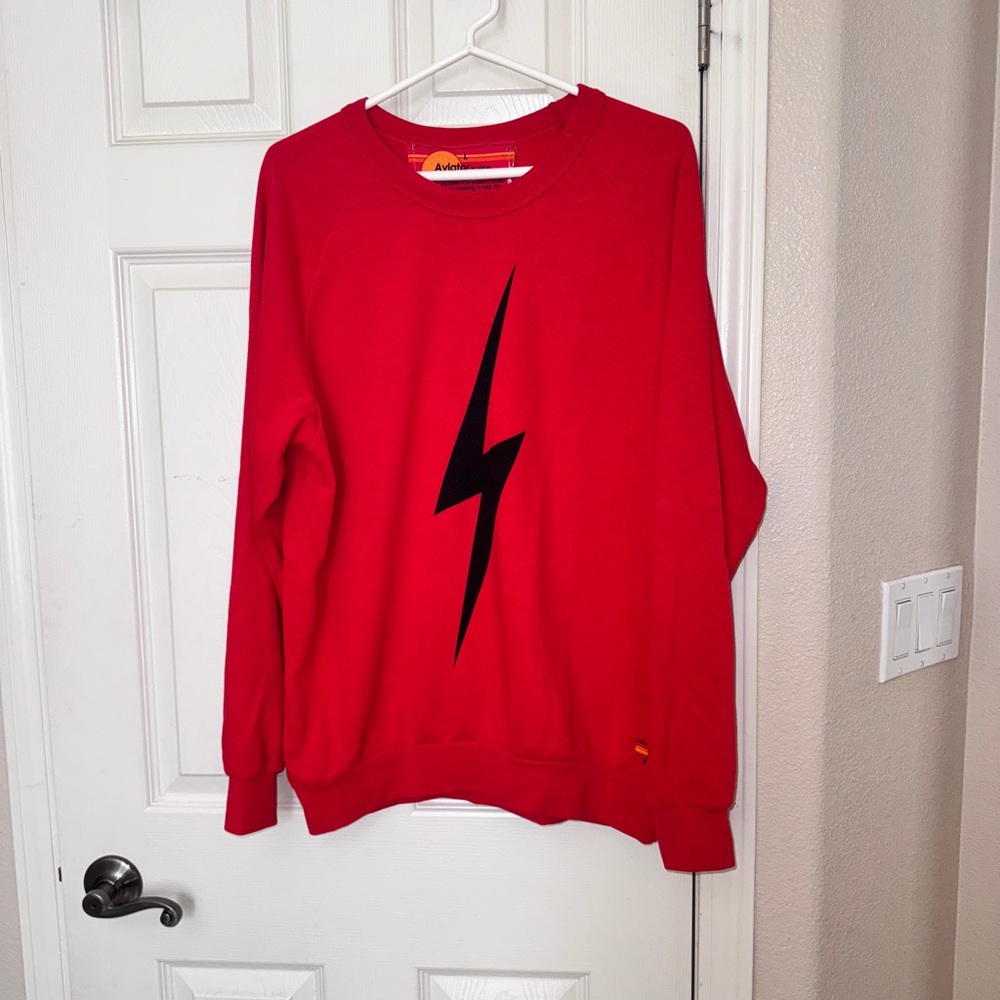 👍🏻 NWT Aviator Nation Red Lightning Bolt Sweatshirt